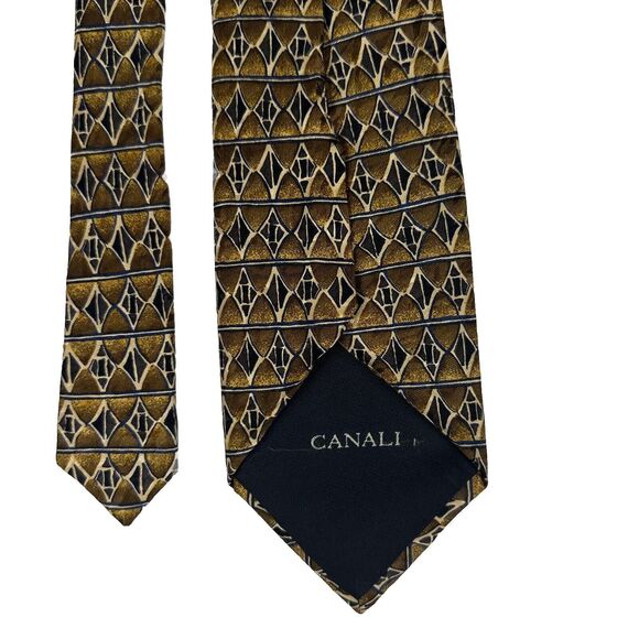 CANALI Gold Brown Geometric 100% Silk Mens Luxury Tie - 3.75W 56L - Picture 2 of 9